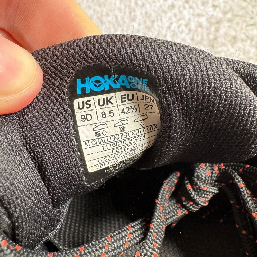 HOKA One One Challenger ATR 6 GTX Gore-TEX Men's Size 9 D Black Orange Shoes